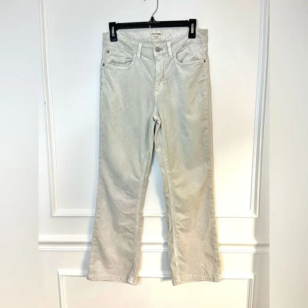 Pilcro Corduroy Anthropologie Straight Leg Pants in Cream Light Green Stitch 30‎